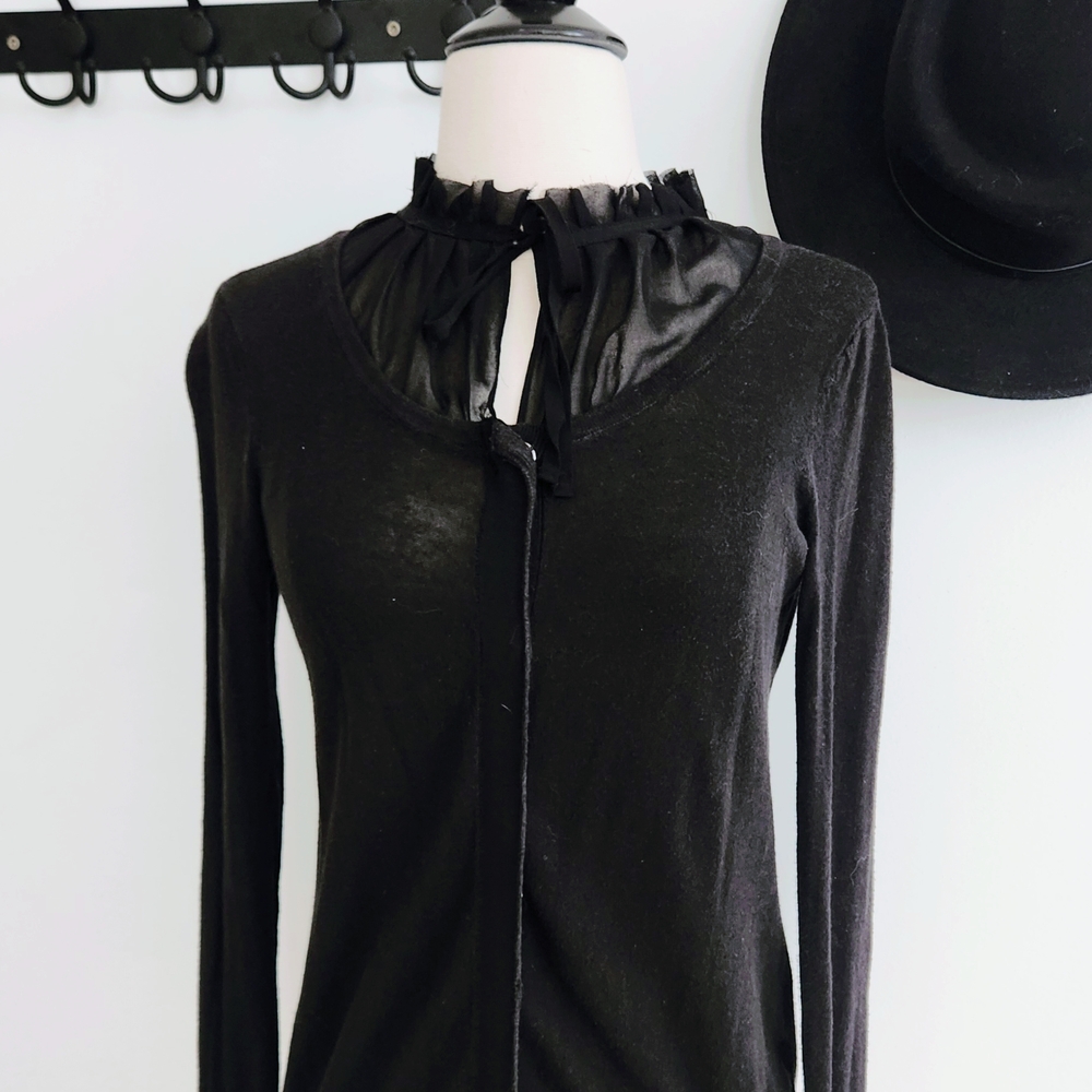 Black Cardigan with Ruffled Collar - Picture 2 of 5